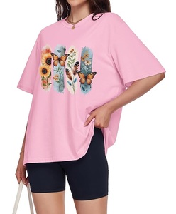 Camiseta de Algodón 100% Estampada al por Mayor para Mujer, Manga Corta, Cuello Redondo, Hombro Caído, Cómoda, Oversize, de Bangladesh - Product Image 3