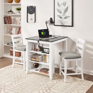 ชุดโต๊ะรับประทานอาหารทันสมัยขนาด 30 นิ้ว สำหรับ 2 ที่นั่ง พร้อมแท่นชาร์จและช่องเก็บของปรับได้ 3 ชั้น ประหยัดพื้นที่ ชุดครัวหุ้มเบาะ - Product Image 2