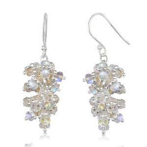 925 <b>Sterling</b> <b>Silver</b> Opal Drop Earrings Handmade <b>Wire</b> Wrapped Faceted Bead Dangle 4 cm Trendy Wedding for Women - Product Image 2