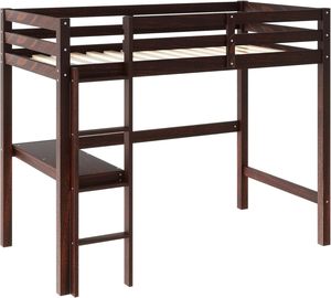 เตียงลอฟท์แบบคู่ทำจากไม้สนมีสีเอสเปรสโซในตัวช่วยป้องกันความปลอดภัยสำหรับโต๊ะประกอบง่ายขนาด79.5x43.6X65นิ้ว - Product Image 1