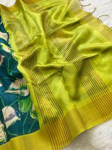 Dernier modèle de sari indien éblouissant en soie Tusshar, design traditionnel, exclusif, pour fêtes et mariages, sari accrocheur - Product Image 5