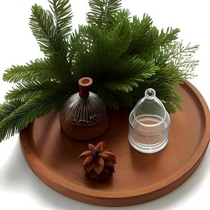 Round Wooden Engraved Handle Serving Tray with Abstract Art Design for Party Dining Table - Product Image 5