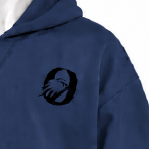 <b>Navy</b> Blue Embroidered Border Hoodie Oversized Pullover Sweatshirt Geometric Hem Cuffs Kangaroo Pocket Casual Streetwear <b>Top</b> - Product Image 5
