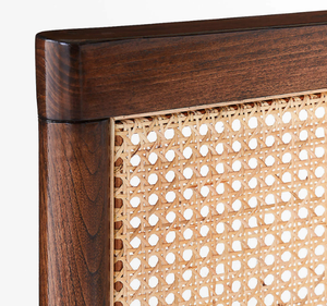 Cadre de lit moderne en teck massif avec tête et pied de lit en rotin naturel tressé, mobilier de chambre minimaliste et contemporain - Product Image 5