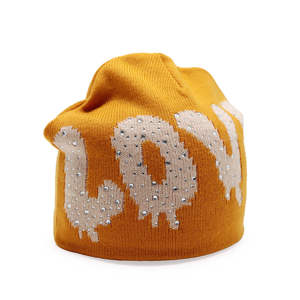 Unisex Mustard Yellow Beanie Hat With Rhinestone Letter Logo Street Style <b>Winter</b> <b>Cap</b> For Adults 56-58CM - Product Image 6
