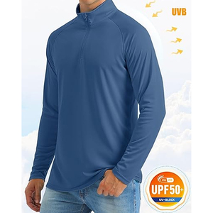 เสื้อกอล์ฟผู้ชายสีน้ำเงิน แขนยาว คอซิป ผ้าถัก สีพื้น แห้งเร็ว สวมใส่สบาย มีซิปปิด - Product Image 4