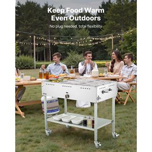 Commercial Propane Steam <b>Table</b> <b>with</b> 9-Pan LP Gas Outdoor Soup Warmer 3\" <b>Wheels</b> Stainless Steel Food Warming & Holding Equipment - Product Image 6