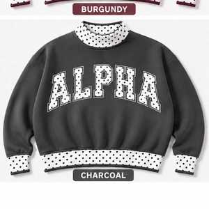 Alpha Wholesale <b>Mock</b> <b>Neck</b> Crew <b>Neck</b> Cotton Fleece Pullover Women Men Ladies Unisex Chenille Letter Embroidery Greek Sorority Leo - Product Image 1