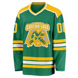 Custom Ice Hockey Jersey Green Yellow V-Neck Full Sleeve Moisture Wicking <b>Athletic</b> Fit Sublimation Print Team Logo Stitched - Product Image 1