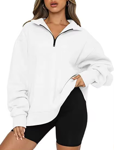 Wholesale Custom <b>Women's</b> 100% Organic Cotton Long Sleeve <b>Quarter</b> <b>Zip</b> Sweatshirt Eco-Friendly Streetwear Winter - Product Image 3