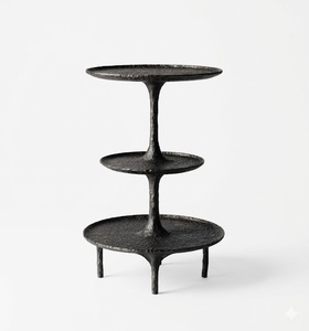 Wrought Iron Round Side Table With 3 Tiers Antique Finish Durable Home Furniture For Living Room - Product Image 2
