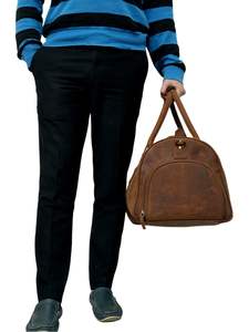 Sac de week-end unisexe WRIZA en cuir véritable marron, grande capacité et construction durable pour des voyages élégants - Product Image 2