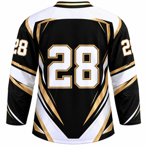 Maillot de hockey sur glace personnalisé, imprimé en 3D par sublimation, noir, blanc, or, respirant, en polyester, col en V, uniforme d'équipe - Product Image 3
