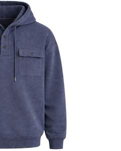 Sweat à capuche bleu ardoise pour homme avec patte de boutonnage, double poche poitrine, style streetwear décontracté, fabricant sur mesure - Product Image 3