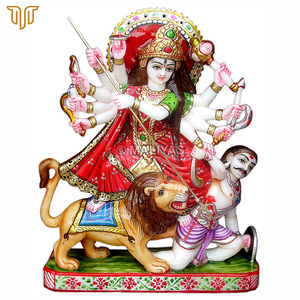 Marble Mahishasura Mardini Durga Maa Statue | Durga Mata on Lion with Demon by MALIYAS Jaipur India - Product Image 2