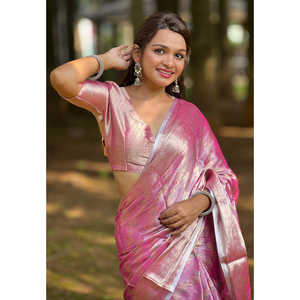 Sari Leheriya de Seda Suave Kanjivaram Rosa para Mujer, Tejido Tradicional Zari, Estilo Indio-Pakistaní, para Todas las Temporadas, de Elite Weaves - Product Image 2