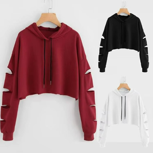 Lady Hoodies for Women <b>Crop</b> <b>Top</b> 100% Cotton Sweatshirts Wholesale With Custom - Product Image 1