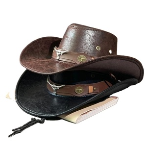 Chapeau de Cowboy Western Vintage Tête de Bœuf Ceinture Rivet Fedora Chapeaux pour Hommes Femmes Voyage en Plein Air Large Bord Faux Cuir Cowgirl Casquettes de Soleil - Product Image 2