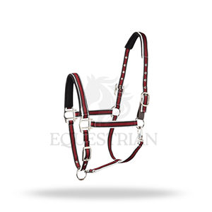 Harnais pour cheval en nylon rayé avec rembourrage, collier réglable avec quincaillerie métallique - Product Image 5