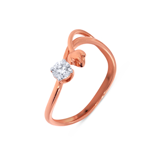 Minimalist Rose Gold Diamond <b>Ring</b> <b>Thin</b> Band with Solitaire Diamond Subtle Bypass Design Everyday Wear - Product Image 1