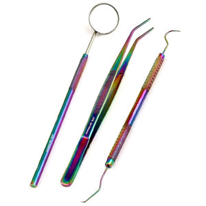 Juego Dental Multicolor Arcoíris de 3 Piezas, Instrumentos Dentales Básicos de Acero Inoxidable, Palillo Dental, Espejo Bucal y Pinza para Algodón - Product Image 1
