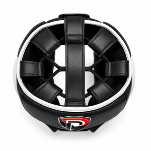 Protège-tête de boxe international Dumela en cuir de vachette respirant noir et blanc avec fermeture auto-agrippante unisexe pour l'entraînement et la protection de haute performance - Product Image 3