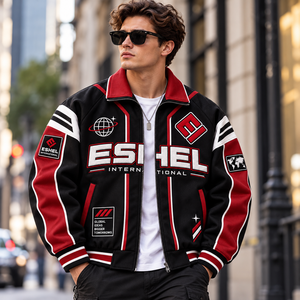 Chaqueta Varsity para Hombre ESHEL International, Diseño Color Block en PU con Bordado y Cierre, Estilo Urbano, Precio al por Mayor, OEM, Precio Económico - Product Image 1