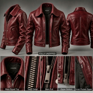 <b>Men</b> <b>Red</b> <b>Leather</b> Turn-down Collar Zipper <b>Jacket</b> Racing Biker <b>Jacket</b> Custom <b>Leather</b> Riding <b>Jacket</b> Wholesale Manufacture - Product Image 3