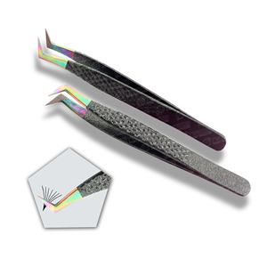 Las pinzas de extensión de pestañas más vendidas, venta al por mayor, mango de agarre de diamante de etiqueta privada, pinzas de pestañas de volumen ruso - Product Image 1