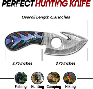 Cuchillo de caza y camping EDC de acero de Damasco con gancho para dedo y agarre de madera, de alta calidad, afilado como una navaja, OEM/ODM, ¡el más vendido! - Product Image 2