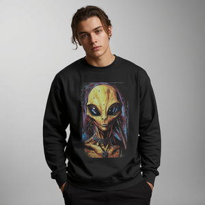 T-shirt unisexe noir à manches longues avec imprimé alien, coupe oversize, col rond, en coton, style hip-hop, décontracté, avec personnalisation OEM ODM - Product Image 6