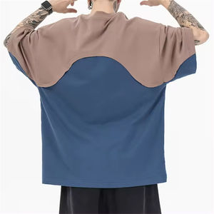 T-shirt HSI Heavyweight coupé-cousu, patchwork bicolore, imprimé, à bords bruts, personnalisé, pour hommes, style pakistanais - Product Image 2