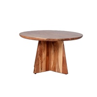 Table basse moderne en bois d'acacia massif avec plateau rond convertible et extensible pour salon, appartement ou café