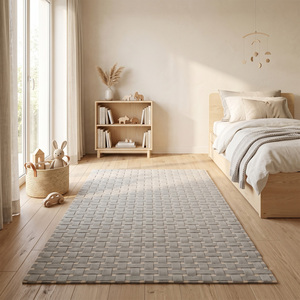 Alfombra DECORDEC Gris Marfil de Lana Tejida, Ecológica, Antideslizante, Moderna, con Diseño Geométrico para Sala de Estar, Dormitorio, Hotel - Product Image 3