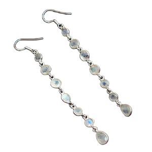 ต่างหูแบบห้อยประดับพลอยมูนสโตนสีรุ้งทรงกลมทำด้วยมือสีเงิน - Product Image 1