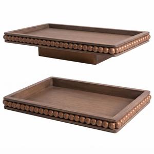 Wholesale Farmhouse Wooden Beaded Tray Brown Wood <b>Riser</b> Decorative Rectangular Serving Platter For Coffee <b>Table</b> Home Decor - Product Image 1