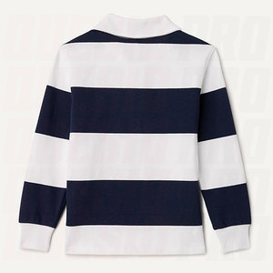Polo à manches longues rayé en tricot pour homme, style preppy, design bicolore, coupe classique, blanc bleu marine - Product Image 4