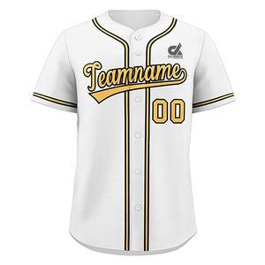 เสื้อเบสบอลสีขาวแบบกำหนดเองปี 2025 แขนสีส้ม แต่งขอบสีเหลือง ติดกระดุม ชุดทีม ปักชื่อและหมายเลขได้ สไตล์โปร ขายส่ง - Product Image 1