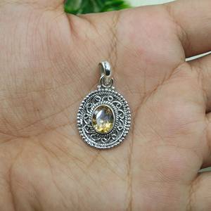 Pendentif ovale vintage en argent sterling 925 avec pierre précieuse citrine jaune naturelle |   Bijoux en filigrane faits à la main |   Bijoux en argent en gros - Product Image 6