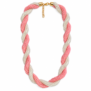 Collar de Cuentas Trenzadas Rosa Marfil, Joyería de Diseño con Múltiples Hilos y Cierre Dorado, Venta al por Mayor de Moda - Product Image 1