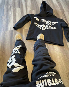 Conjunto Deportivo Personalizado con Logotipo para Hombre, Sudadera con Capucha y Pantalones Deportivos Anchos de Felpa Francesa con Estampado 3D - Product Image 4