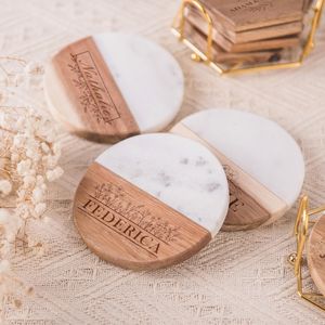 Juego de posavasos redondos de mármol y madera con base de madera, posavasos modernos de piedra para bebidas, diseño duradero, posavasos para té de UO - Product Image 5