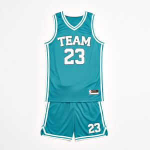 Ensemble d'uniformes de basketball 100 % polyester respirant unisexe bleu ciel à séchage rapide, débardeur et short de football avec logo personnalisé - Product Image 3