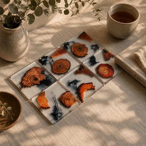 Handmade Art Deco Epoxy Resin Wood <b>Coaster</b> Set Holder Natural Wood Slice <b>Drink</b> <b>Coasters</b> Wedding Luxury Table Decoration Gift - Product Image 5