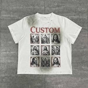 Custom Clothing Manufacturers 100% Cotton DTG Print Tee Heavyweight Oversized Boxy <b>Tshirt</b> Dirty Acid Wash Distressed T Shirt - Product Image 4