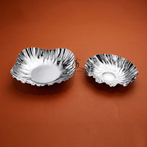Luxury Wave Edge Stainless Steel Chocolate Trays <b>Set</b> Of 2 Chrome Finish Decorative Bowls For <b>Serving</b> Chocolate Candy & Nuts - Product Image 1