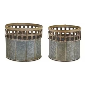 Jardinières en métal galvanisé très vendues, forme circulaire avec poignées, durables pour l'extérieur, utilisation en jardin, conteneur pour fleurs et plantes vertes - Product Image 1