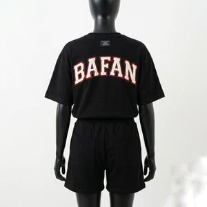 Premium 240 GSM Cotton Terry <b>Top</b> And Shorts Set Black <b>Rhinestone</b> Print Custom Logo Shorts Set - Product Image 2