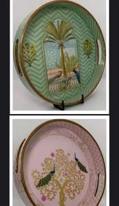 Wholesale Custom Tray <b>Set</b> With Handlespana Fish Roe Pattern Leather Rectangle Wooden Tray Tea Coffee Tray - Product Image 6