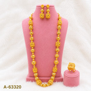 Ensemble de collier long plaqué or pour femmes, bijoux de mariage indiens A-63327 - Product Image 4